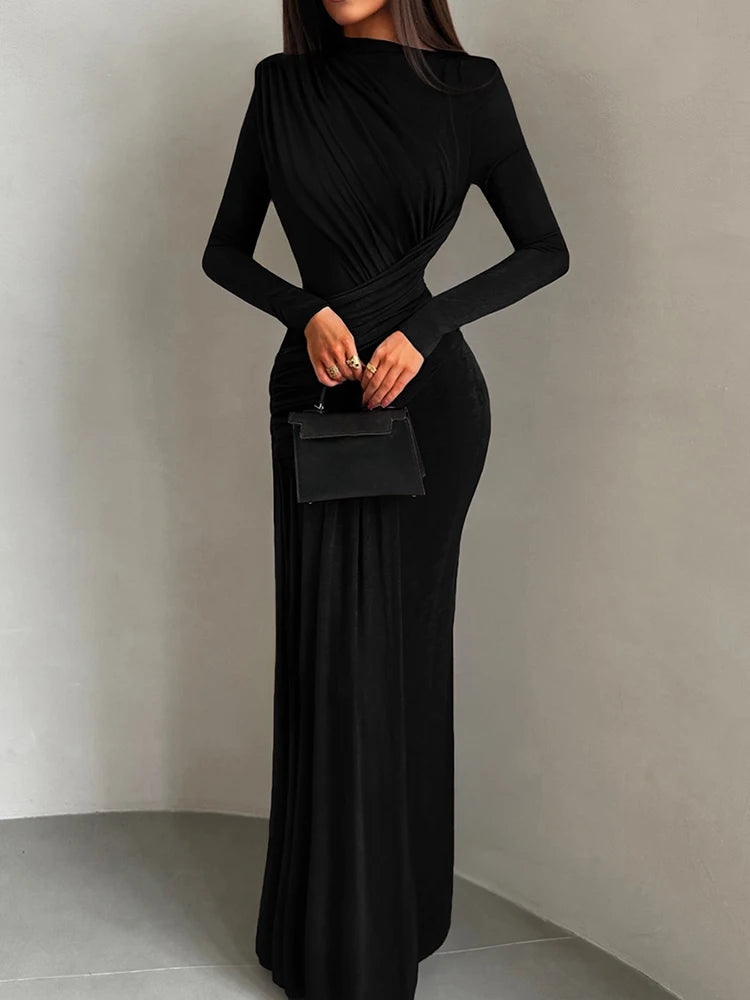 Elegant Pink Long Sleeve Evening Dress for Women”