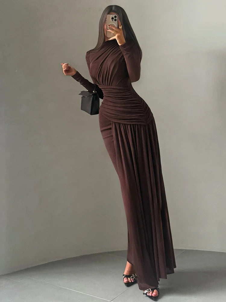 Elegant Pink Long Sleeve Evening Dress for Women”