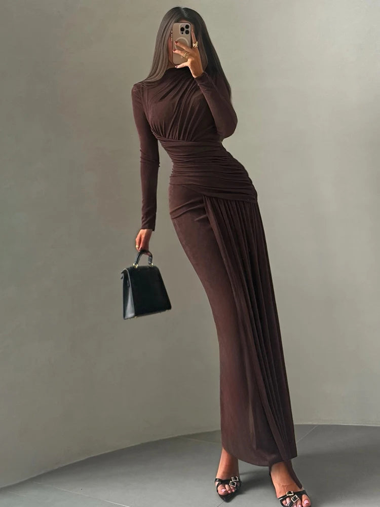 Elegant Pink Long Sleeve Evening Dress for Women”