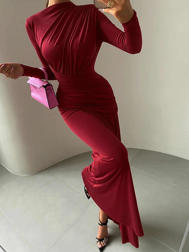 Elegant Pink Long Sleeve Evening Dress for Women”